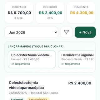 Tela de cirurgias por convênio no MedFIN