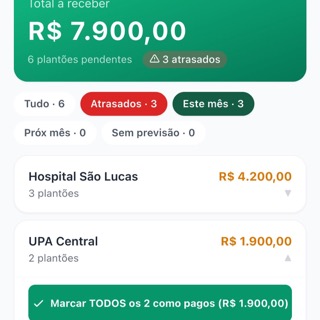 Tela de plantões a receber no MedFIN